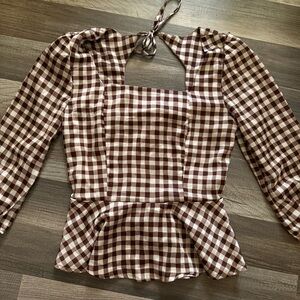 Monteau Brown and White Checkered Blouse